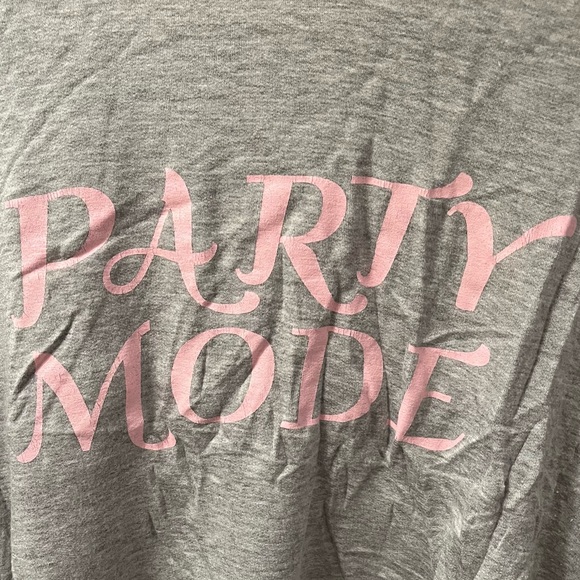 "Party Mode" long sleeve top in gray with pink writing - Picture 2 of 6